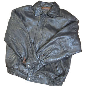Vtg Croft & Barrow Leather Jacket LT Black Bomber Zip Front Men